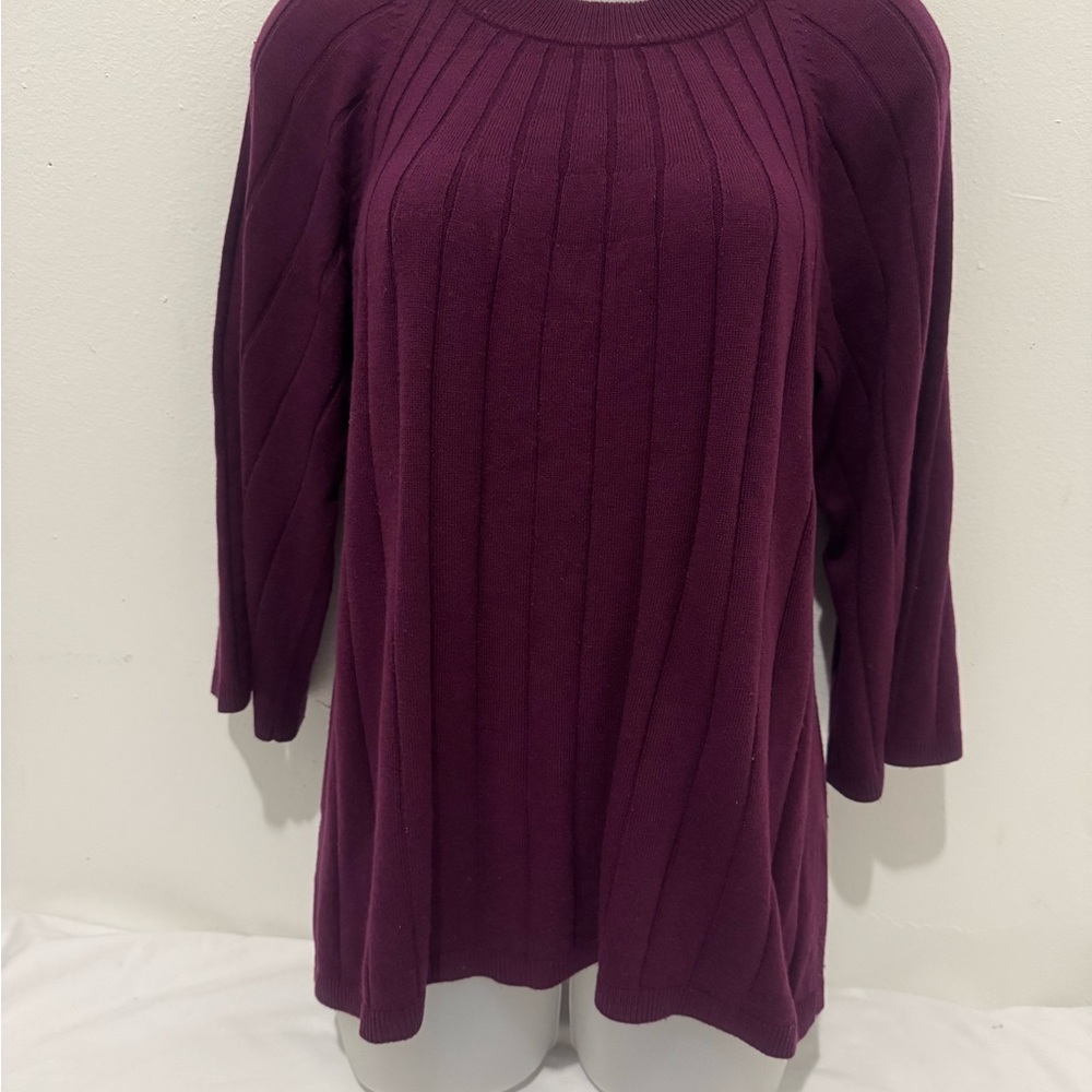 LOFT Sweater Womens Size M Purple Wide Sleeve Ribbed Pullover